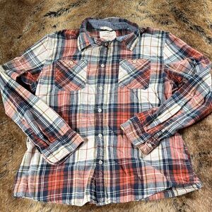 Universal Thread Plaid Button Down Shirt - Orange, Blue, and Cream